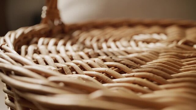 Macro close up shot of a woven wicker basket surface texture