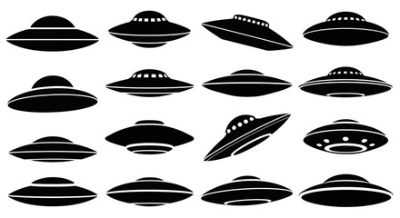 Collection of UFO Silhouettes, Flying Saucers, Alien Spaceships © jambu