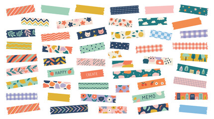 Obraz premium Colorful Washi Tape Collection Assorted Patterns and Designs for Crafting Scrapbooking Journaling and Creative Projects