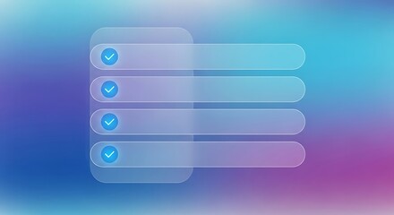 Obraz premium Checklist with Transparent Boxes and Blue Ticks on Gradient Background.