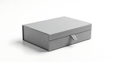 Naklejka premium Elegant Gray Gift Box with Ribbon Tab on White Background.