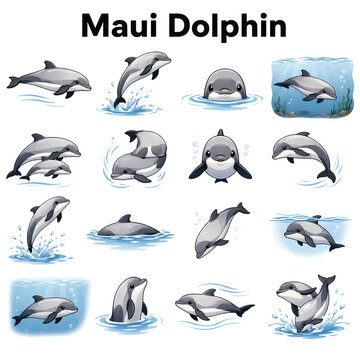 Maui Dolphin Swimming in Ocean &ndash; Rare Endangered Small Dolphin of New Zealand