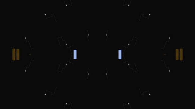 Three blue rectangles floating in a starry night sky with gold accents