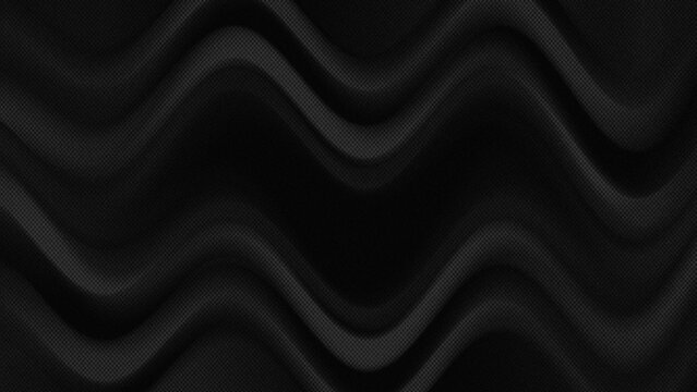 black background with a microscopic texture of fine spots or grids resembling a mesh or microweave, and a metallic gray (Dark Charcoal or Silver) accent wave pattern.