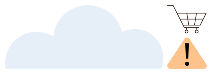 Cloud computing, online shopping, ecommerce safety, risk management, cybersecurity, digital platforms. Cloud connected with a cart and warning sign. Cloud computing and ecommerce safety concept © robu_s