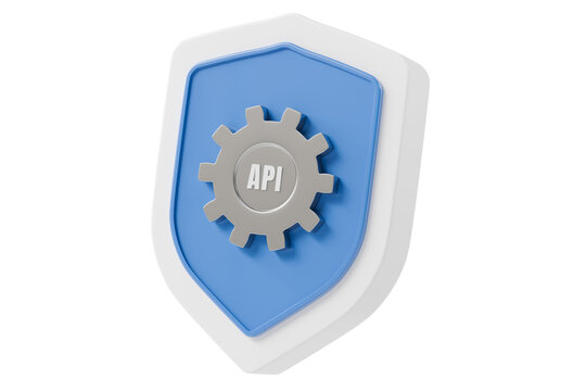 3d API shield gear icon. API security concept. minimal cartoon shield settings cog for secure software integration service. isolated on white transparent background. 3d render.