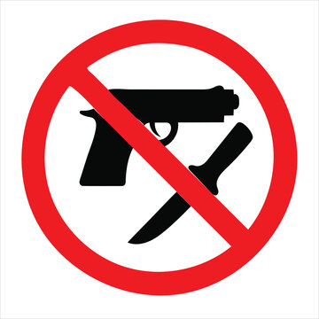 No guns or knives allowed sign with red circle and diagonal line no knives prohibited warning