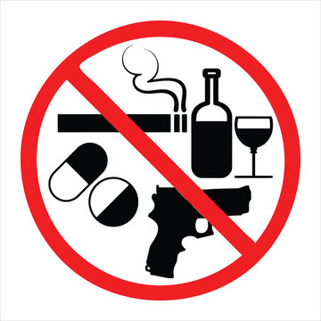 No smoking, alcohol, or guns sign no alcohol no guns prohibition sign warning sign