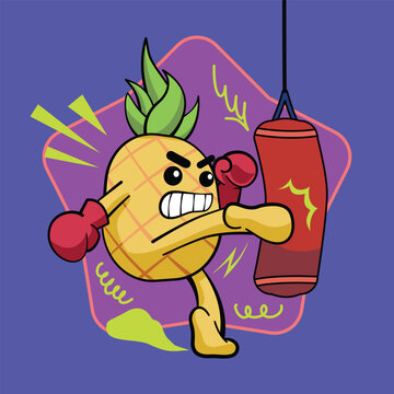pineapple_kickboxing_food_sport_cute_character.eps