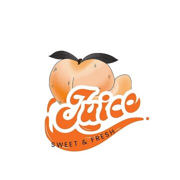 Animated peach juice logo with dynamic liquid splash transition