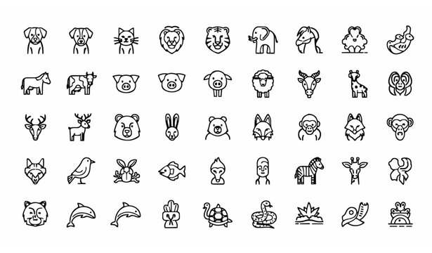 Animal outline icon set with wildlife pets farm animals and nature symbols vector collection