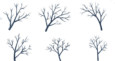 Fototapeta premium Collection of frosty trees and snowflakes on white background illustration