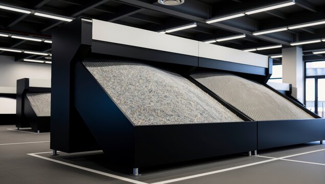 Industrial shredder machine processing materials into fine particles in a recycling facility