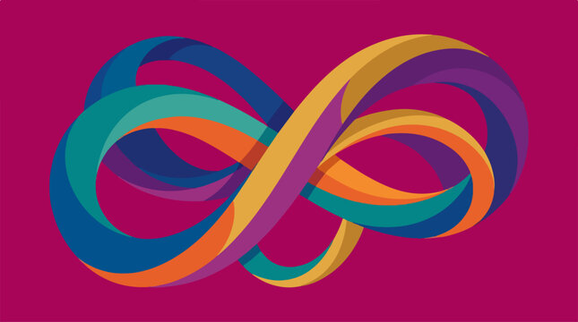 Colorful infinity symbol abstract design on purple background.