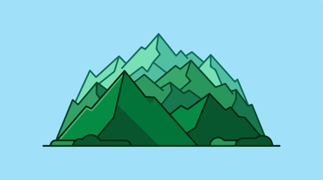 Minimalist green mountain range illustration in flat vector style.