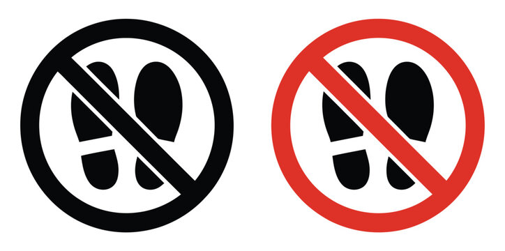 No foot step sign, remove footwear warning sign, shoes sandals and slippers not allowed symbol, clean prohibition icon set
