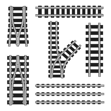 Set of Railway Tracks and Switches, Vector Illustration