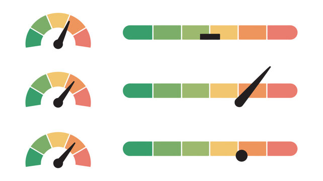 Scale icon with circle and bar representing level rating gauge, indicator design for temperature speed and energy measurement, modern flat vector style