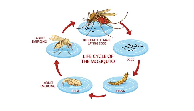 Circular diagram illustrating the complete mosquito life cycle stages