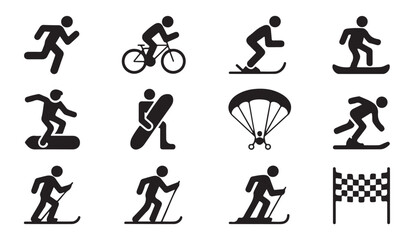 Winter sports action icons set including skiing snowboarding and active outdoor activities. © MDABDUR