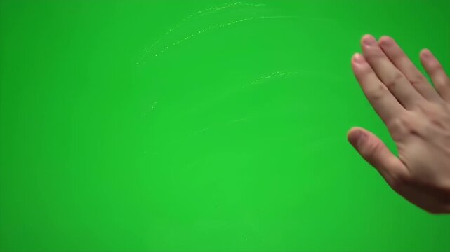 Caucasian Hand Waving on Green Screen Background for Chroma Key Composite and Visual Effects in