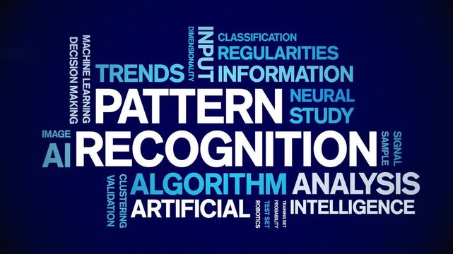 Pattern Recognition animated word cloud-text design animation tag kinetic typography seamless loop.