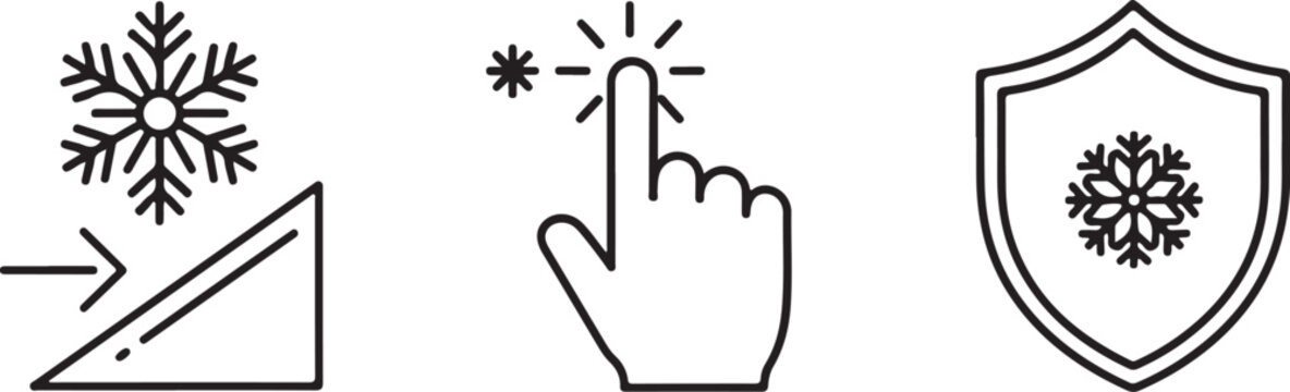 Snowflake icon on ramp with finger pressing button and shield symbol vector graphic