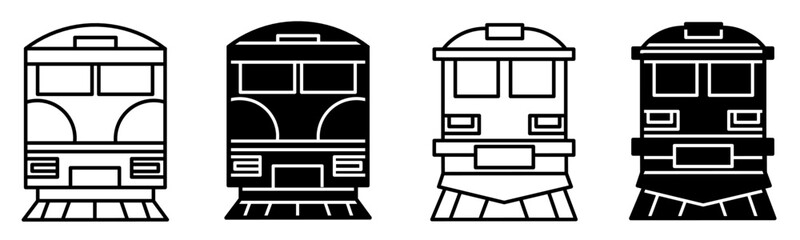 Silhouette of train icon illustration on white background. Train icon set for business. Stock vector. © Ahmd