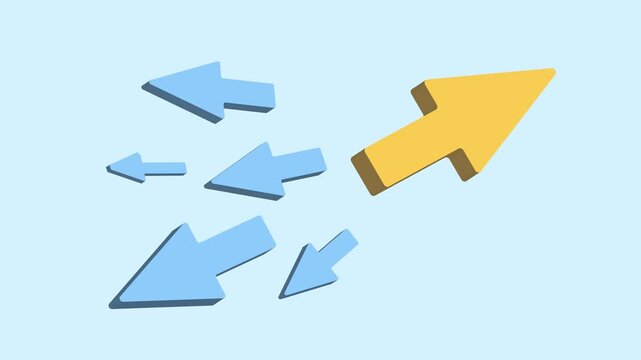 Business strategy shift animation with arrows moving in different directions and one leading forward. Strategic decision and direction change. Leadership themes, smooth loop motion graphic animation