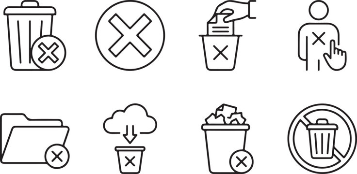 Collection of delete and cancel icons in a simple outline vector style