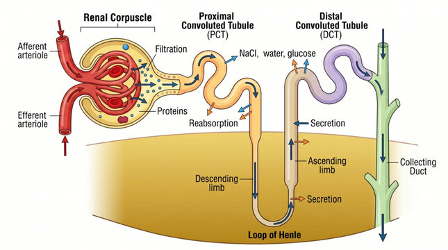 Nephron Structure Filtration Process Vector