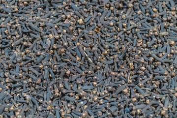 Fototapeta premium Dried clove spice texture with dark brown tones, detailed organic background ideal for food ingredient, herbal, and culinary concepts