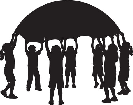 Children Playing with Parachute in Gym