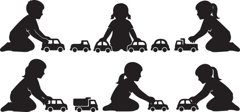 Kids Playing with Toy Cars and Trucks