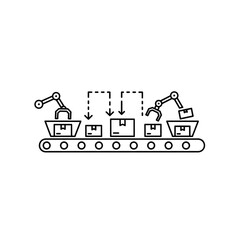Fototapeta premium Automated assembly line with robotic arms and conveyor belts, symbolizing industrial automation and efficient manufacturing processes