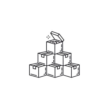 Stacked cardboard boxes, one open with a glow, suggesting a gift or treasure, suitable for logistics and shipping themes