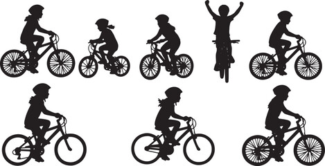 Obraz premium Children Riding Bicycles Side View