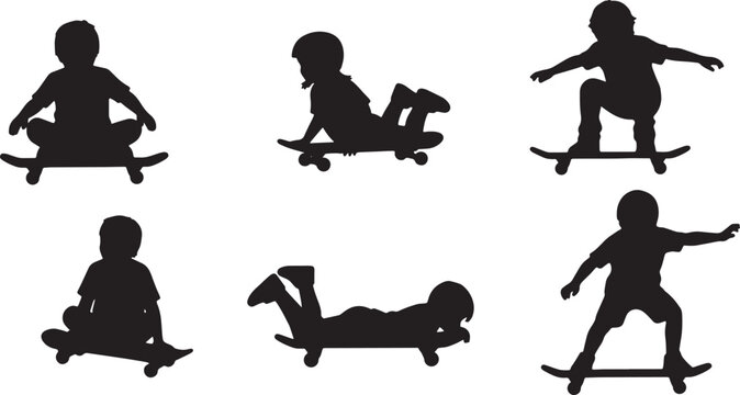 Kids Sitting and Lying on Skateboards