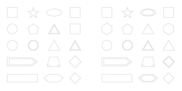 Set of black dashed line frame collection and dashed outline geometric shape. modern outline geometric symbols and UI elements.   vector illustration. 