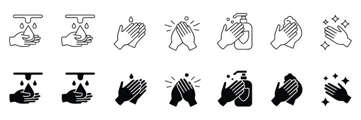 Fototapeta premium Set of disease prevention protect icons, wash your hands icons set, sanitizer, antiseptic, antibacterial vector symbols