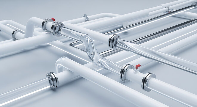 3d white pipe system with red valves