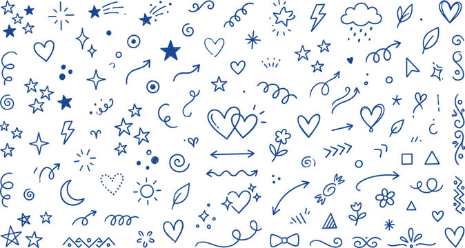Whimsical doodle pattern a seamless repeat of hand drawn stars hearts arrows and celestial elements