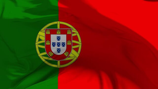 Portugal Flag Waving in Slow Motion Loop Animation