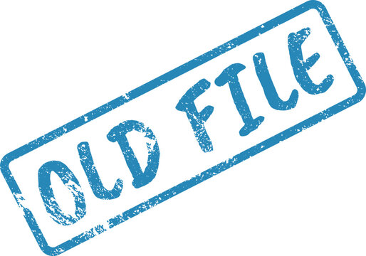Retro record keeping Rubber stamp showing blue OLD FILE text with a worn out texture