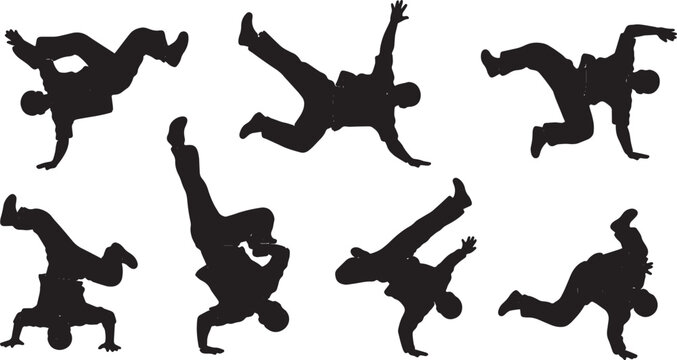 Black Solid Breakdance Thread Work Suicide Silhouettes Set of Six on White Background