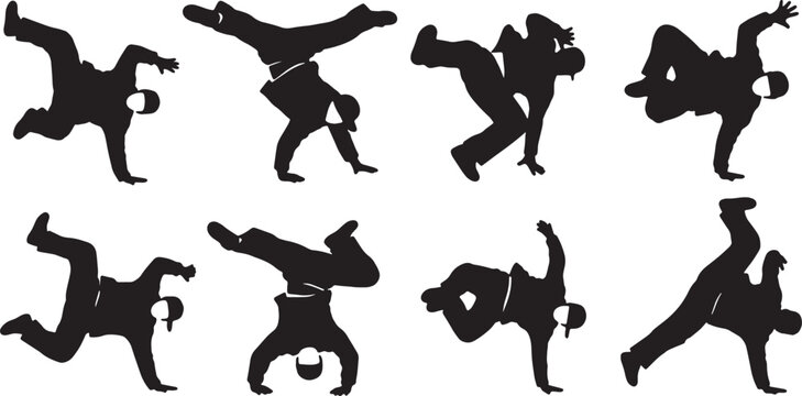 Black Solid Breakdance Thread Work Suicide Silhouettes Set of Six on White Background
