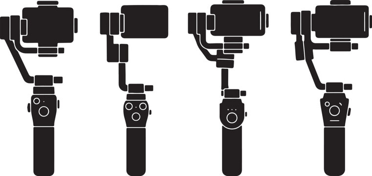 Black Solid Camera Gimbal Silhouettes Set of Six on White Background