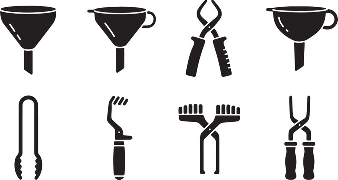 Black Solid Canning Tools Silhouettes Set of Six on White Background