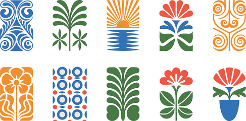 Abstract floral patterns vector set, decorative botanical shapes collection, modern ornament designs, Scandinavian style flat illustration elements © Majnur