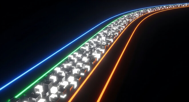 Multicolored led light trails on a dark background